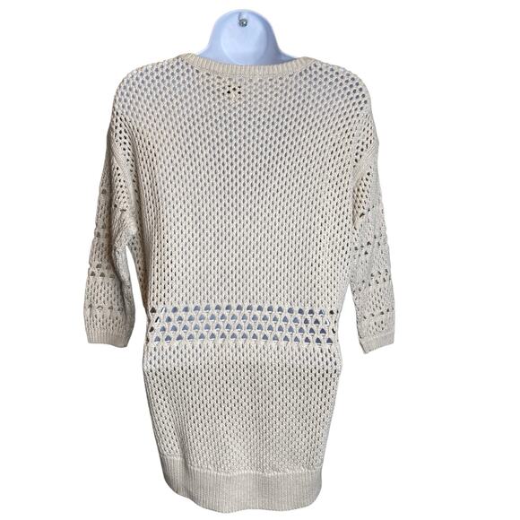 Wilfred Women's Beige Open Knit 3/4 Sleeve Sweater Size S Silk Cashmere Blend - Picture 2 of 10